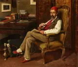 Oriental Scholar with a Pipe by Theophile Marie Francois Lybaert, Oil on canvas, offered May 2020
