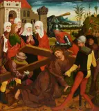 studio of Jan Polack, The Crucifixion (exterior) the Flagellation of Saint Laurence (interior), Mixed media on conifer wood