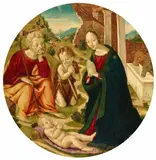 Maestro del Tondo Borghese, The Adoration of the Child, Oil on panel (parquetted)