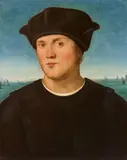 Amico Aspertini, Portrait of a Man in a Panoramic Landscape, Oil on panel