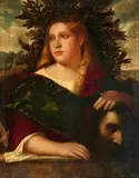 Judith with the Head of Holofernes by called Giovanni Cariani Giovanni de' Busi, Oil on panel (parquetted), offered May 2020