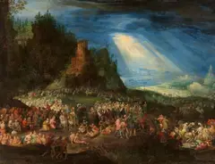 Pieter Schoubroeck, The Israelites rescued from the drunken Elephants of King Ptolemy IV Philopator, Oil on copper