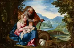 Flemish School circa 1600, Rest on the Flight into Egypt, Oil on copper