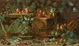 Pietro Paolo Bonzi, Large Still Life with Fruit and Vegetables, Oil on canvas (relined)