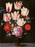 attributed to Philipp Marlier and workshop, Flower Still Life with Tulips in a Glass Vase, Oil on panel