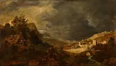 attributed to Govert Flinck, Landscape with a Stone Bridge, Oil on wood