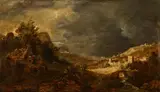attributed to Govert Flinck, Landscape with a Stone Bridge, Oil on wood
