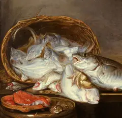 Large Still Life with Fish by Pieter van Schaeyenborgh, Oil on canvas (relined), sold May 2020
