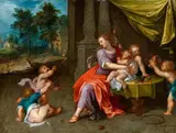 Adriaen van Stalbemt, Allegory of Mercy, Oil on copper