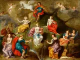Simon de Vos, Apollo and the Nine Muses, Oil on copper