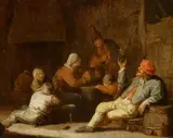 Thomas Wijck, Tavern Scene with Drinking Peasants, Oil on panel