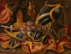 attributed to Antonio Tibaldi, Still Life with Armour and Carpets, Oil on canvas (relined)