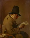 Job Adriansz Berckheyde, A Man Reading, Oil on panel