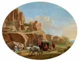 Jan van den Hecke the Younger, Southern Landscape with a Carriage, Oil on panel