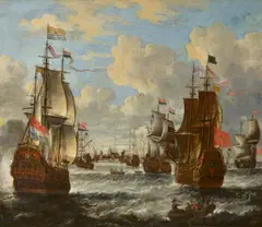 Peter van de Velde, Ships on Rough Seas near Dordrecht, Oil on canvas (relined)