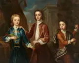 Portrait of three Boys with Grapes and a Parrot by follower of Sir Godfrey Kneller, Oil on canvas (relined), offered May 2020