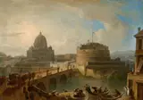 View of the River Tiber with Saint Peter´s and the Ponte Sant´Angelo in Rome by Probably french school 18th century, Oil on canvas (relined), sold May 2020
