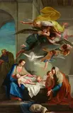 Giambettino Cignaroli, The Holy Family with Saint Anne and John the Baptist protected by the Trinity, Oil on canvas (relined)