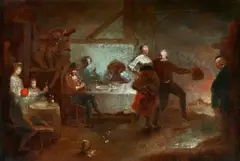 Januarius Zick, Peasants dancing in front of a tavern, Oil on canvas (relined)