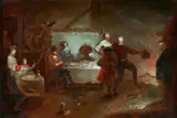 Januarius Zick, Peasants dancing in front of a tavern, Oil on canvas (relined)