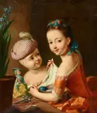 Tischbein's Two Daughters as Young Children by Johann Heinrich Tischbein the Elder, Oil on canvas (relined), sold May 2020
