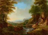 Christian Georg Schütz the Elder, Two Landscapes with Travellers and Shepherds, Oil on canvas (relined). Each