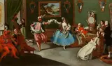 Filippo Falciatore, Costume Ball in a Salon, Oil on canvas (relined)