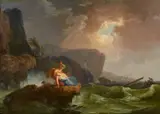 Coastal Landscape with a Shipwreck by circle of Claude-Joseph Vernet, Oil on wood, sold May 2020