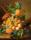 circle of Jan van Os, Still Life with Grapes, Peaches, Plums, and Pineapple on a Marble Slab, Oil on canvas (relined)