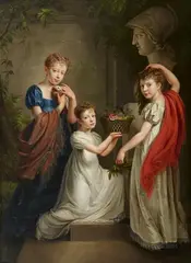 Henri Nicolas van Gorp, Portrait of three Children in front of a Bust of Minerva, Oil on canvas (relined)