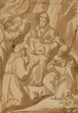 Madonna with Child and two Saints by North Italian School 17th century, Brown ink on paper, offered May 2020