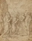 Anna and Joachim at the Golden Gate by circle of Karel van Mander, Brown ink, sold May 2020