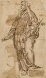 Ventura Salimbeni, Standing Figure of a Saint, Brown ink and wash on paper