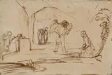 The Annunciation by follower of Rembrandt, Brown wash on paper (watermark trimmed), sold May 2020