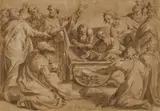 Roman School, 17th century, The Twelve Apostles at the Grave, Brown ink and wash on paper, mounted to a mat