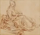 Jean-Baptiste Pater, Seated Woman nursing a Child, Red chalk on paper, mounted on card