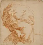 French School 18th century, Study of a Head, Red chalk
