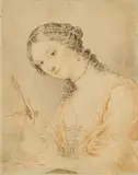 Francesco Bartolozzi, Portrait of an Artist - Angelika Kauffmann, Red chalk and charcoal on paper (watermarked Pro Patria)