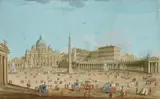 attributed to Francesco Panini, Saint Peter's Square in Rome, Gouache on paper, mounted on laid paper