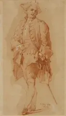 Daniel Nikolaus Chodowiecki, Portrait of a Man with a Walking Stick and a Tricorn, Red chalk and white chalk on paper