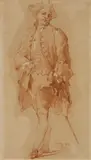 Daniel Nikolaus Chodowiecki, Portrait of a Man with a Walking Stick and a Tricorn, Red chalk and white chalk on paper