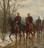 Emil Hünten, Emperor Wilhelm I, Prince Otto von Bismarck, and Count Helmuth von Moltke on Horseback, Oil on canvas