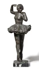 August Kraus, A bronze model of a dancer, Bronze with slightly worn dark brown to bronze coloured patina on a white-veined black marble base. Signed and dated on the integral plinth 'A. KRAUS 1932' and monogrammed 'AK' (conjoined) on the left. H