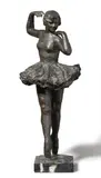 August Kraus, A bronze model of a dancer, Bronze with slightly worn dark brown to bronze coloured patina on a white-veined black marble base. Signed and dated on the integral plinth 'A. KRAUS 1932' and monogrammed 'AK' (conjoined) on the left. H