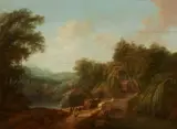 attributed to Christian Hilfgott Brand, Two Landscapes with Figures, Oil on panel (parquetted). Each
