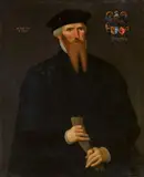 German School 16th century, Portrait of a Bearded Man with Gloves, Oil on canvas (relined)