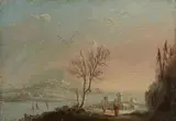 Winter Landscape by circle of Norbert Joseph Carl Grund, Oil on card, offered Mar 2020