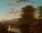 Guilliam (Willem) de Heusch, Bathers in a Landscape, Oil on panel (parquetted)