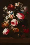 Italian School 17th century, Two Floral Still Lifes in a Vase with Roses, Morning Glory, Columbines, Hyacinths, and Narcissi