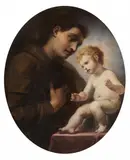 Italian School second half 17th century, Saint Anthony with the Christ Child, Oil on canvas (relined with rectangular canvas)